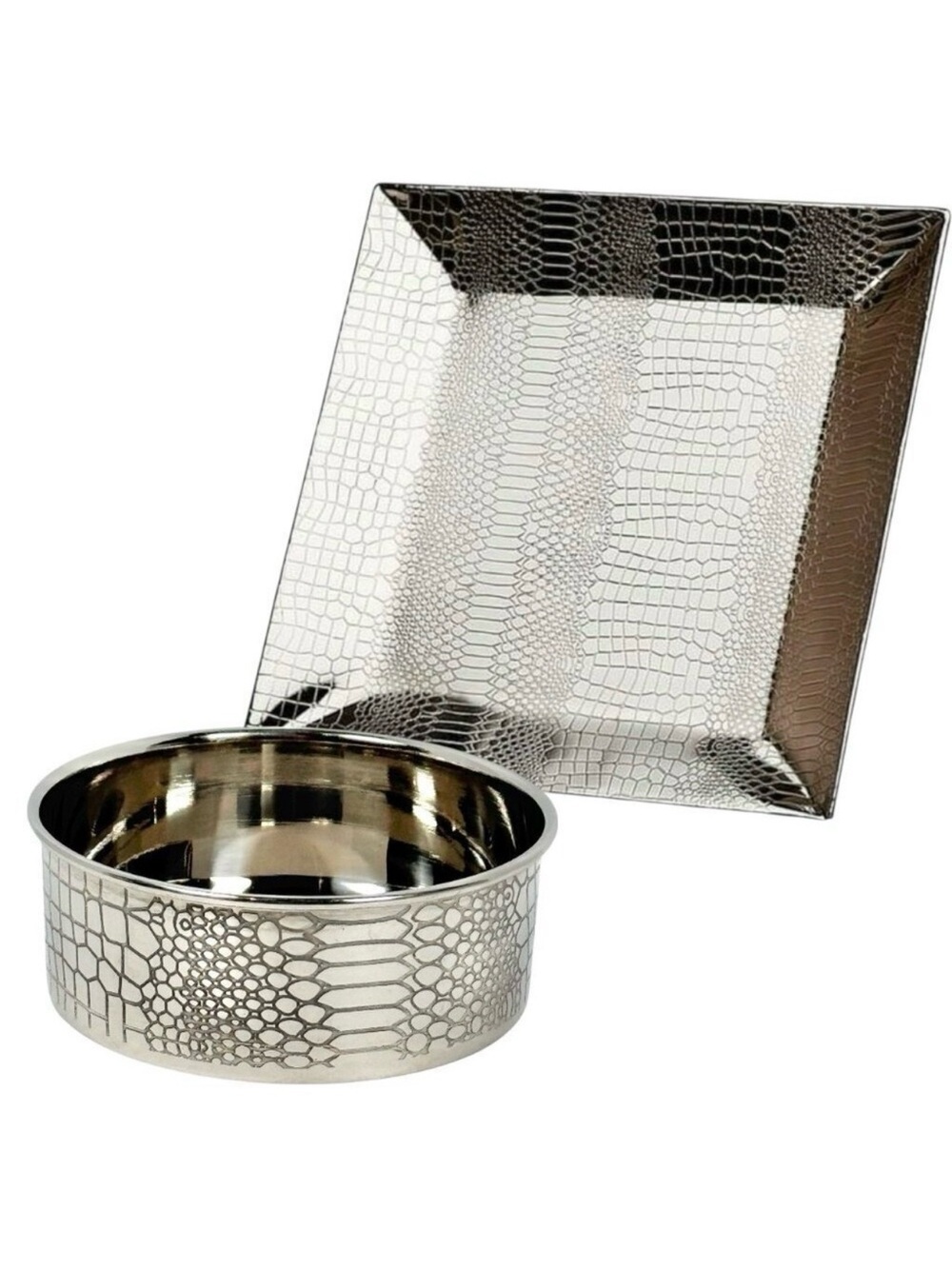 NWT GODINGER Square Silver Tray Wine Caddy Bottle Holder Snake Pattern Dining